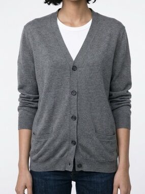 Kinross Silk Cashmere Blend Gray Cardigan L Lightweight Luxury Classic Soft